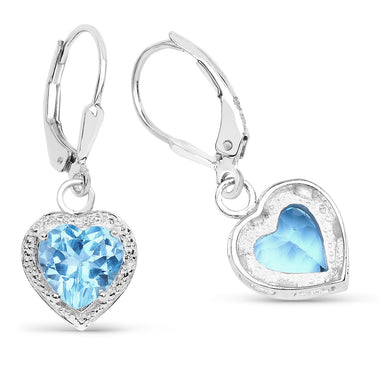 4.20 Carat Genuine Swiss Blue Topaz .925 Sterling Silver Earrings - 0