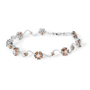 10K White Gold 4.0 Cttw Champagne and White Diamond Floral Cluster and Station Link Bracelet (H-I Color, SI2-I1 Clarity) - 7" Inches-1