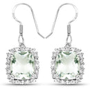 10.48 Carat Genuine Green Amethyst and White Topaz .925 Sterling Silver Earrings-4