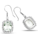 10.48 Carat Genuine Green Amethyst and White Topaz .925 Sterling Silver Earrings-5