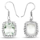 10.48 Carat Genuine Green Amethyst and White Topaz .925 Sterling Silver Earrings-6