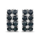 1.95 Carat Genuine Blue Sapphire and White Diamond .925 Sterling Silver Earrings-4
