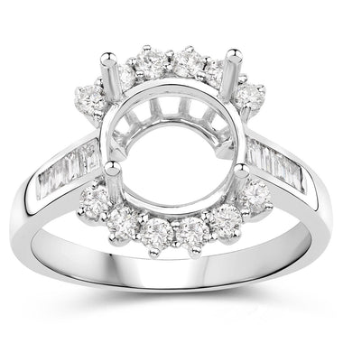 0.58 Carat Genuine White Diamond 14K White Gold Semi Mount Ring - holds 9.00mm Round Gemstone - 0
