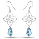 12.82 Carat Genuine Swiss Blue Topaz .925 Sterling Silver Earrings-4
