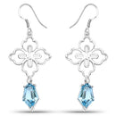 12.14 Carat Genuine Swiss Blue Topaz .925 Sterling Silver Earrings-3