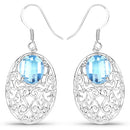 10.72 Carat Genuine Blue Topaz .925 Sterling Silver Earrings-4