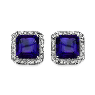 9.40 Carat Genuine Amethyst and White Diamond .925 Sterling Silver Earrings