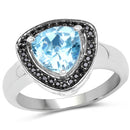 2.06 Carat Genuine Baby Swiss Blue Topaz and Black Diamond .925 Sterling Silver Ring-1
