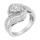 14K White Gold 1 Cttw Baguette and Round Diamond Floral Swirl Cluster Cocktail Ring-3
