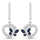 0.57 Carat Genuine Blue Sapphire and Created White Sapphire .925 Sterling Silver Earrings-5