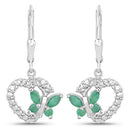 0.44 Carat Genuine Emerald and Created White Sapphire .925 Sterling Silver Earrings-5