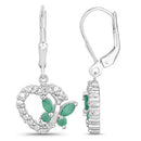 0.44 Carat Genuine Emerald and Created White Sapphire .925 Sterling Silver Earrings-6