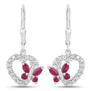 0.59 Carat Genuine Ruby and Created White Sapphire .925 Sterling Silver Earrings-5