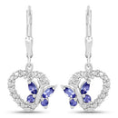 0.50 Carat Genuine Tanzanite and Created White Sapphire .925 Sterling Silver Earrings-5