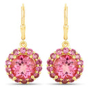 10.74 Carat Genuine Pink Topaz and Rhodolite Garnet .925 Sterling Silver Earrings-2