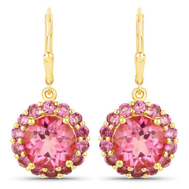 10.74 Carat Genuine Pink Topaz and Rhodolite Garnet .925 Sterling Silver Earrings - 0