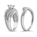 .925 Sterling Silver 1/3 Cttw Round Diamond Crisscross Engagement Ring Bridal Set (H-I Color, I1-I2 Clarity ) - Size 7-4