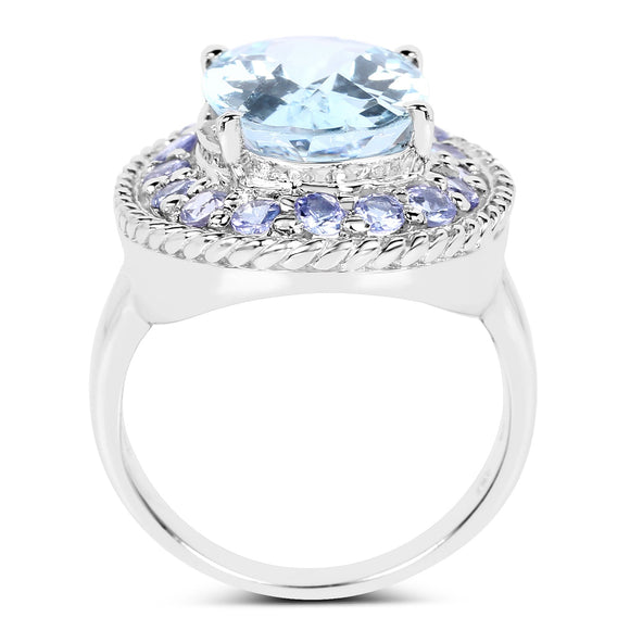 7.41 Carat Genuine Blue Topaz and Tanzanite .925 Sterling Silver Ring