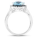 5.27 Carat Genuine Swiss Blue Topaz, Blue Diamond and White Diamond .925 Sterling Silver Ring-2