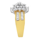 10K Yellow Gold 1.0 Cttw Round & Baguette Cut Diamond Floral Cluster Double-Channel Flared Band Statement Ring (H-I Color, SI2-I1 Clarity) - Size 6-1/2-5