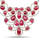 160.14 Carat Glass Filled Ruby and White Diamond .925 Sterling Silver Necklace-1