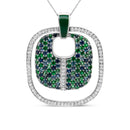 .925 Sterling Silver Green Enamel Pendant with 1/2 Cttw Diamond, Sapphire, and Tsavorite Openwork Statement 18" Pendant Necklace (F-G Color, VS1-VS2 Clarity)-1