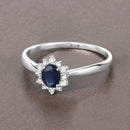 0.44 Carat Genuine Blue Sapphire and White Diamond 14K White Gold Ring-4