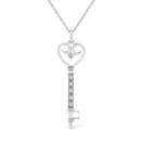 .925 Sterling Silver Pave and Bezel-Set Diamond Accent Key 18" Heart and Lock Pendant Necklace (K-L Color, I1-I2 Clarity)-1