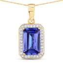 2.15 Carat Genuine Tanzanite and White Diamond 14K Yellow Gold Pendant-1