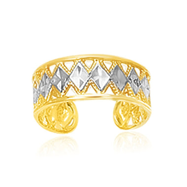 14k Two-Tone Gold Cuff Type Cut-Out Toe Ring with Diamond Design - 0