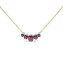 18K Rose Gold 3/4 Cttw Pave Diamonds and Graduated Red Ruby Gemstone Curved Bar Choker Necklace (G-H Color, SI1-SI2 Clarity) - Adjustable up to 14" - 16.5"-1