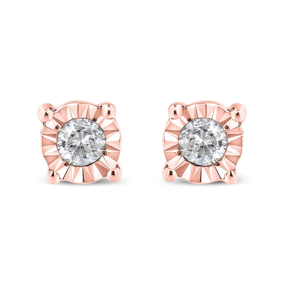 10K Yellow Gold Plated .925 Sterling Silver 1/10 Cttw Round Brilliant-Cut Diamond Miracle-Set Stud Earrings (J-K Color, I3 Clarity)