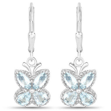 1.76 Carat Genuine Aquamarine .925 Sterling Silver Earrings - 0