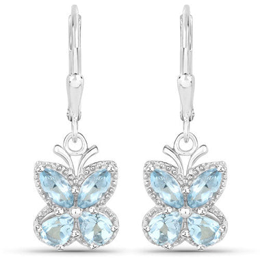 2.60 Carat Genuine Blue Topaz .925 Sterling Silver Earrings - 0