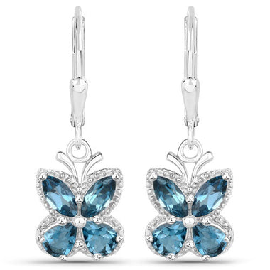 2.32 Carat Genuine London Blue Topaz .925 Sterling Silver Earrings - 0
