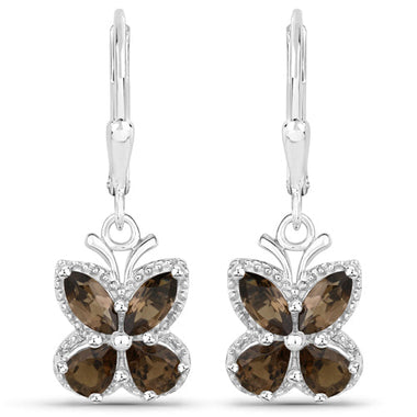 2.20 Carat Genuine Smoky Quartz .925 Sterling Silver Earrings - 0