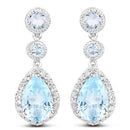 9.46 Carat Genuine Blue Topaz and White Topaz .925 Sterling Silver Earrings-4