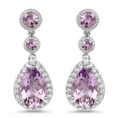 7.16 Carat Genuine Pink Amethyst and White Topaz .925 Sterling Silver Earrings-4