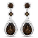 7.34 Carat Genuine Smoky Quartz and White Topaz .925 Sterling Silver Earrings-2