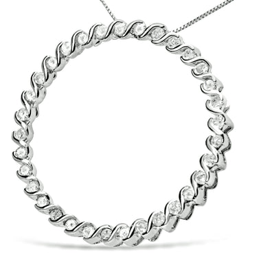 .925 Sterling Silver 3/4 Cttw Round Diamond Spiral Curved Circle Pendant 18" Necklace (I-J Color, I3 Clarity) - 0