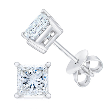 14K White Gold 1.00 Cttw Princess-Cut Square Near Colorless Diamond Classic 4-Prong Solitaire Stud Earrings (G-H Color, SI1-SI2 Clarity) - 0