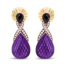 18K Rose Gold Flash Plated .925 Sterling Silver Purple Enamel 1/5 Cttw Round Pave-Set Diamond and 5.5 x 4mm Pear-Shaped Black Onyx Drop Earrings (F-G Color, VS1-VS2 Clarity)-1