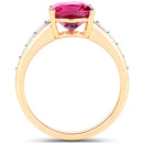 2.70 Carat Genuine Rubellite and White Diamond 14K Yellow Gold Ring-2