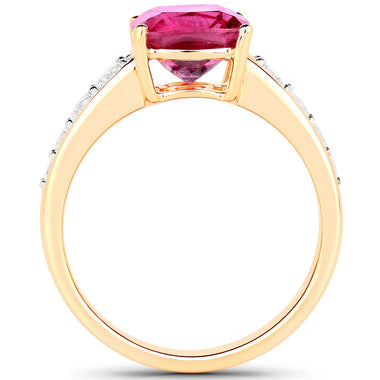 2.70 Carat Genuine Rubellite and White Diamond 14K Yellow Gold Ring - 0