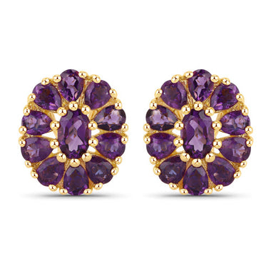 18K Yellow Gold Plated 3.84 Carat Genuine Amethyst .925 Sterling Silver Earrings - 0