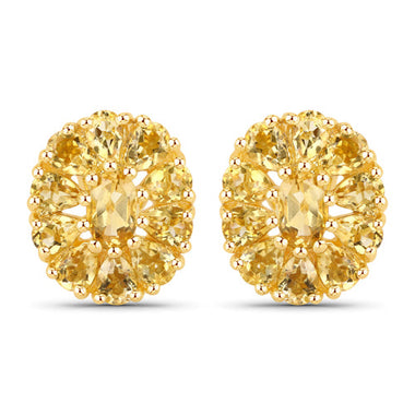18K Yellow Gold Plated 4.06 Carat Genuine Citrine .925 Sterling Silver Earrings - 0