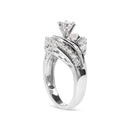14K White Gold 1.00 Cttw Round and Baguette cut Diamond Swirl Cocktail Ring (H-I Color, SI2-I1 Clarity) - Ring Size 7-3