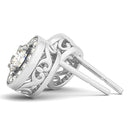 14k White Gold Round Diamond Halo Milgrain Border Earrings (3/4 cttw)-2