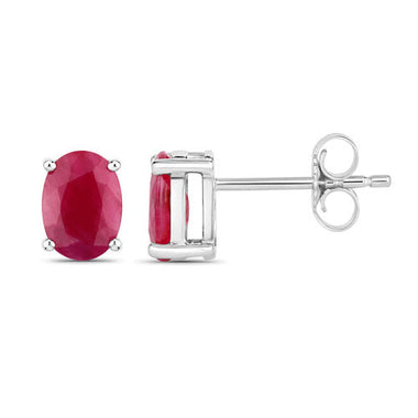 1.70 Carat Genuine Ruby 10K White Gold Earrings - 0