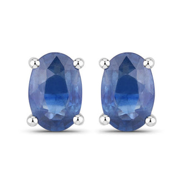 0.96 Carat Genuine Blue Sapphire 14K White Gold Earrings - 0